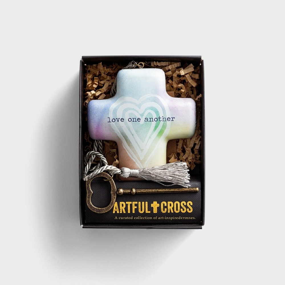 NIB Demdaco Ceramic Artful Cross Statue Love One Another